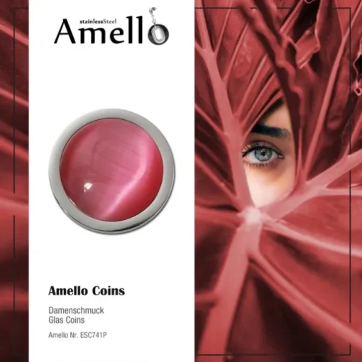 Amello Coin Cat Eye pink für Coinsfassung 25mm Edelstahlschmuck ESC741P