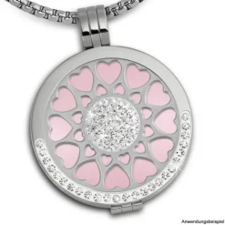 Amello Coin Cateye Glas 30mm rosa für Coinsfassung Edelstahlschmuck ESC707A