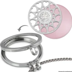 Amello Coin Cateye Glas 30mm rosa für Coinsfassung Edelstahlschmuck ESC707A