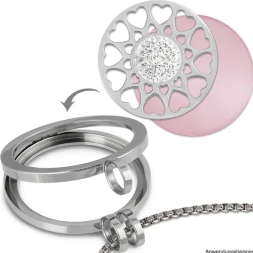Amello Coin Cateye Glas 30mm rosa für Coinsfassung Edelstahlschmuck ESC707A