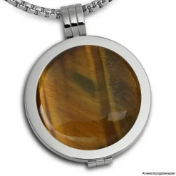 Amello Coin Edelstein Tigerauge braun für Coinsfassung Stahlschmuck ESC705N