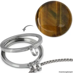 Amello Coin Edelstein Tigerauge braun für Coinsfassung Stahlschmuck ESC705N