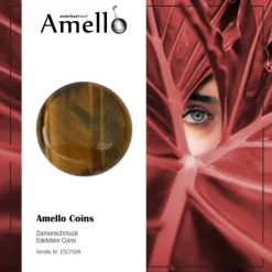 Amello Coin Edelstein Tigerauge braun für Coinsfassung Stahlschmuck ESC705N