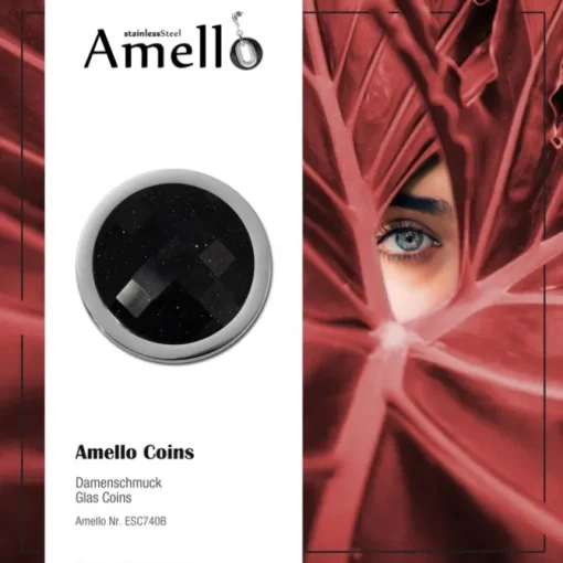 Amello Coin Glitzer facettiert für Coinsfassung 25mm Edelstahlschmuck ESC740B