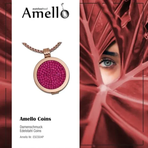 Amello Coin Ketten Set fuchsia Edelstahlkettenanhänger mit Kette 80cm ESCS04P
