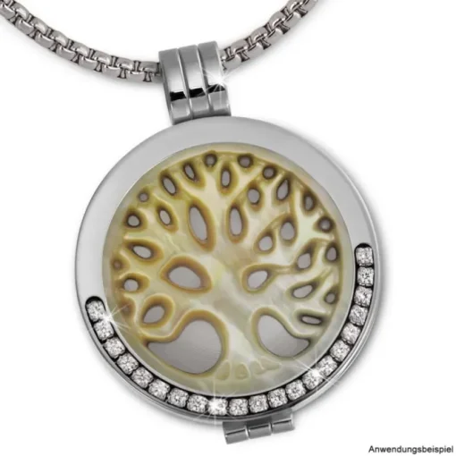 Amello Coin Lebensbaum beige für Coinsfassung 25mm Edelstahlschmuck ESC743W