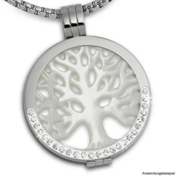 Amello Coin Lebensbaum Perlmutt weiß für Coinsfassung Stahlschmuck ESC601W