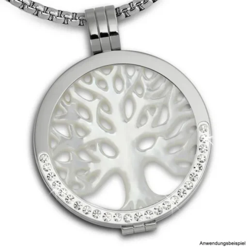 Amello Coin Lebensbaum Perlmutt weiß für Coinsfassung Stahlschmuck ESC601W