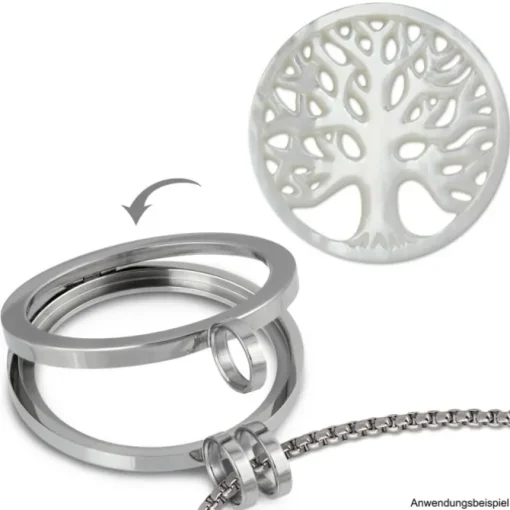 Amello Coin Lebensbaum Perlmutt weiß für Coinsfassung Stahlschmuck ESC601W