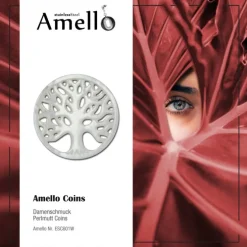 Amello Coin Lebensbaum Perlmutt weiß für Coinsfassung Stahlschmuck ESC601W
