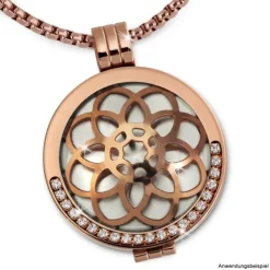 Amello Coinfassung 25mm Edelstahlkettenanhänger rose Zirkonia Schmuck ESC052W
