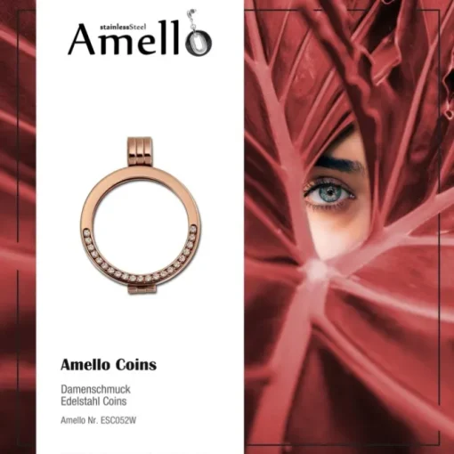 Amello Coinfassung 25mm Edelstahlkettenanhänger rose Zirkonia Schmuck ESC052W