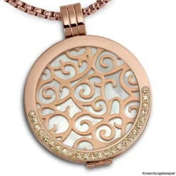 Amello Coinfassung 30mm Kettenanhänger Zirkonia rose Edelstahlschmuck ESC003E