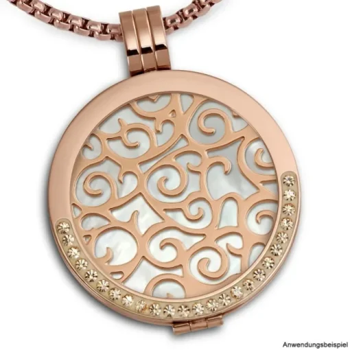 Amello Coinfassung 30mm Kettenanhänger Zirkonia rose Edelstahlschmuck ESC003E