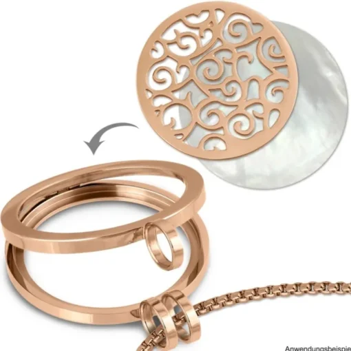 Amello Coinfassung 30mm Kettenanhänger Zirkonia rose Edelstahlschmuck ESC003E