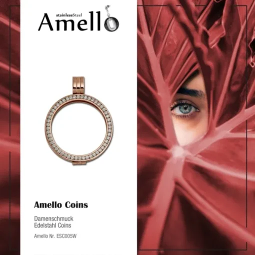 Amello Coinfassung 30mm Kettenanhänger rose Zirkonia Edelstahlschmuck ESC005W