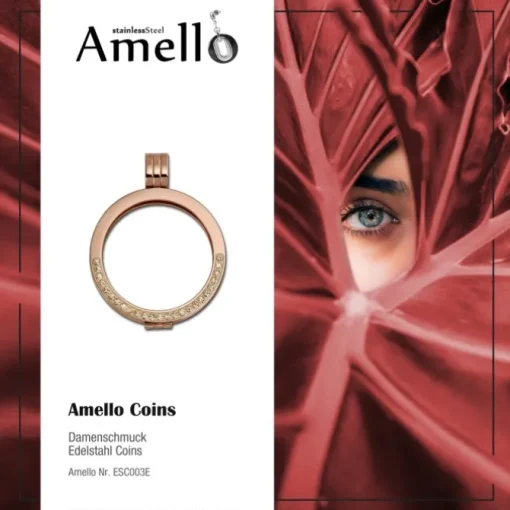 Amello Coinfassung 30mm Kettenanhänger Zirkonia rose Edelstahlschmuck ESC003E