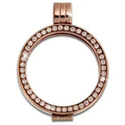 Amello Coinfassung 25mm Stahl-Kettenanhänger rose Zirkonia Schmuck ESC054W