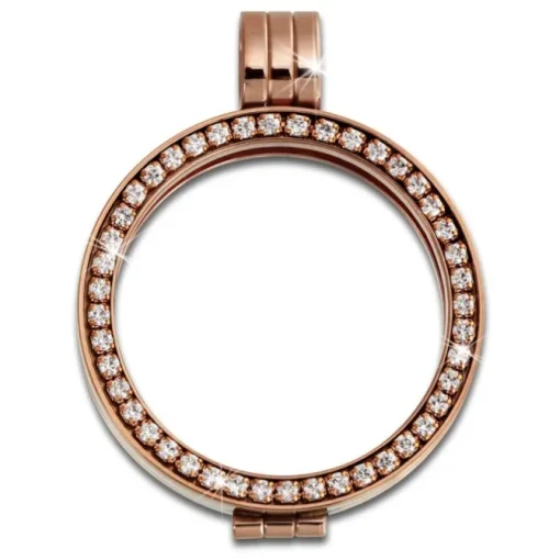 Amello Coinfassung 25mm Stahl-Kettenanhänger rose Zirkonia Schmuck ESC054W