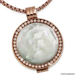 Amello Coinfassung 25mm Stahl-Kettenanhänger rose Zirkonia Schmuck ESC054W