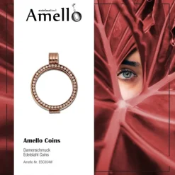 Amello Coinfassung 25mm Stahl-Kettenanhänger rose Zirkonia Schmuck ESC054W