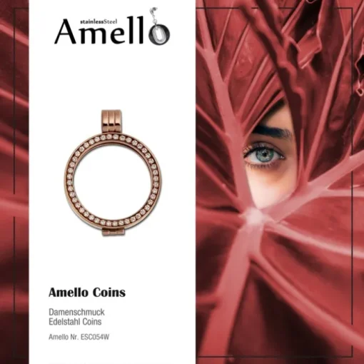 Amello Coinfassung 25mm Stahl-Kettenanhänger rose Zirkonia Schmuck ESC054W