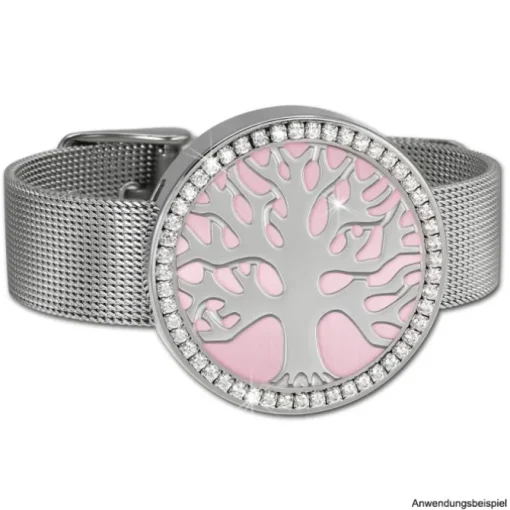 Amello Coinsfassung 30mm Edelstahl für Armband Zirkonia Stahlschmuck ESC021W