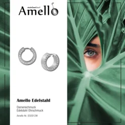 Amello Creole Edelstahl Zirkonia weiß Damen Stainless Steel Ohrring ESOS12W