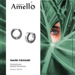Amello Creole Edelstahl Zirkonia schwarz Damen Stainless Steel Ohrring ESOS12S