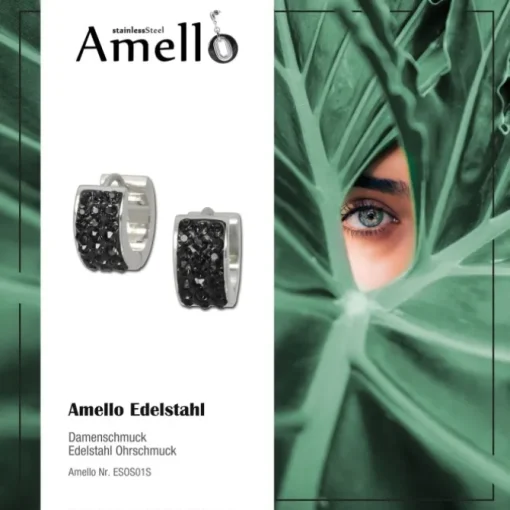 Amello Creole Edelstahl Zirkonia schwarz Damen Ohrring ESOS01S