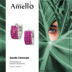 Amello Creole Edelstahl Zirkonia fuchsia Damen Ohrring ESOS01P