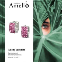 Amello Creole Edelstahl Zirkonia rosa Damen Ohrring ESOS01A