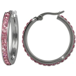 Amello Creole 30mm Edelstahl Zirkonias rosa Ohrring ESOS04A