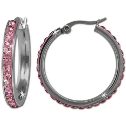 Amello Creole 30mm Edelstahl Zirkonias rosa Ohrring ESOS04A
