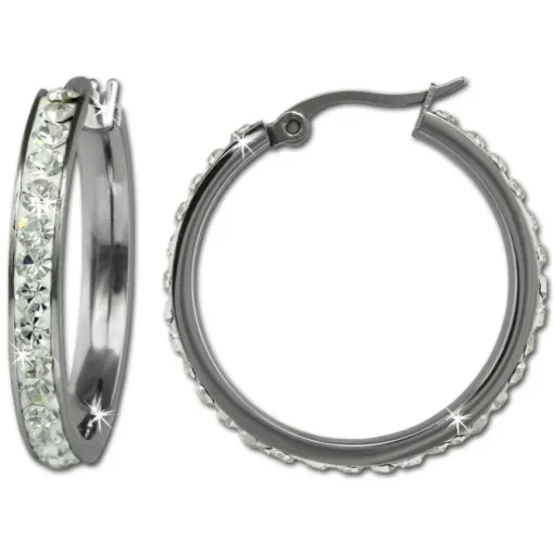 Amello Creole 30mm Edelstahl Zirkonias weiß Ohrring ESOS04W