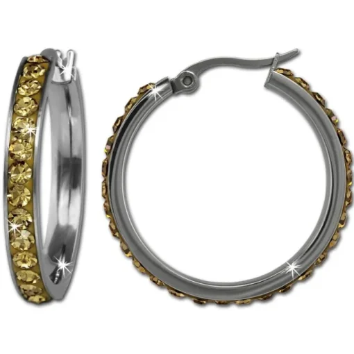 Amello Creole 30mm Edelstahl Zirkonias bernstein Ohrring ESOS04Y