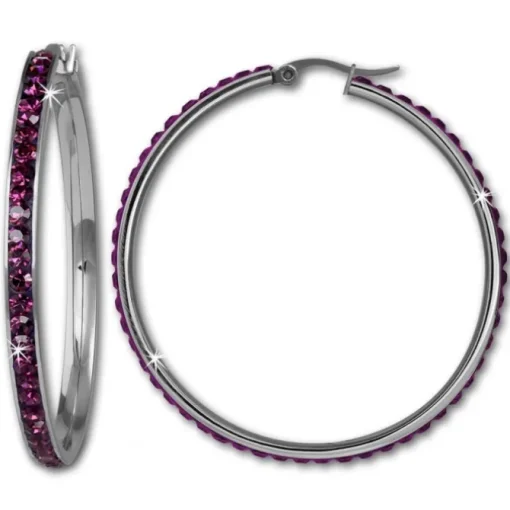 Amello Creole 50mm Edelstahl Zirkonias flieder Ohrring ESOS05F