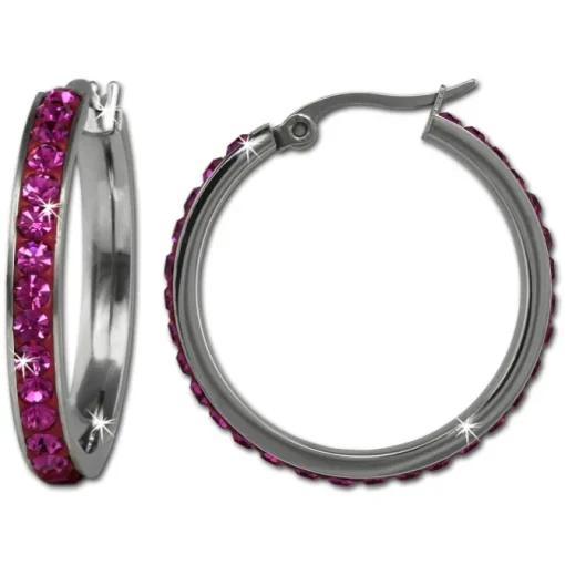 Amello Creole 30mm Edelstahl Zirkonias fuchsia Ohrring ESOS04P
