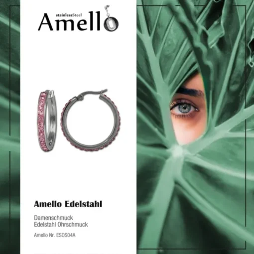 Amello Creole 30mm Edelstahl Zirkonias rosa Ohrring ESOS04A