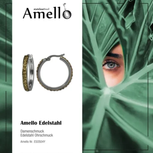 Amello Creole 30mm Edelstahl Zirkonias bernstein Ohrring ESOS04Y