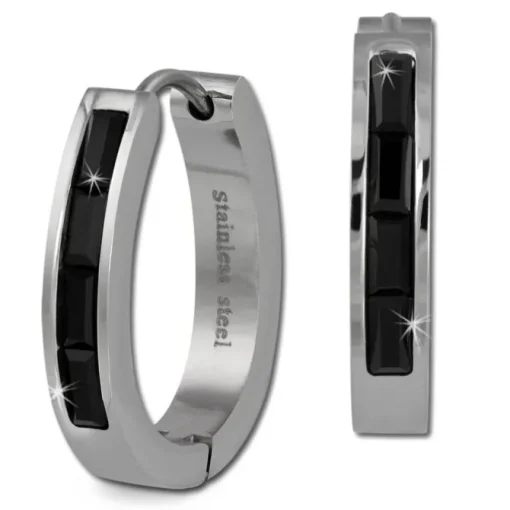 Amello Creole Oval Edelstahl Zirkonia schwarz Damen Ohrring ESOS08S