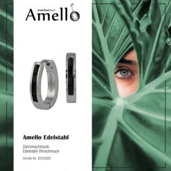 Amello Creole Oval Edelstahl Zirkonia schwarz Damen Ohrring ESOS08S