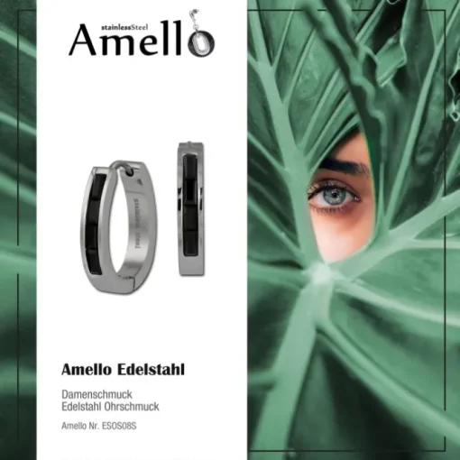 Amello Creole Oval Edelstahl Zirkonia schwarz Damen Ohrring ESOS08S