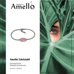 Amello Edelstahl Armband Oval 18cm rosa Damen Stahlschmuck ESAS01A