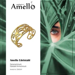 Amello Edelstahl Armspange Palmen vergoldet Damen Armreif Stahlschmuck ESAS54Y