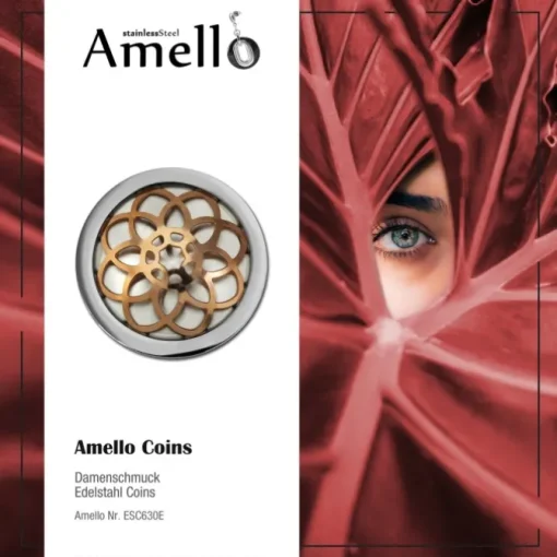 Amello Edelstahl Coin Blume rose 25mm für Coinsfassung Stahlschmuck ESC630E