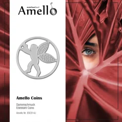 Amello Edelstahl Coin Engel silber für Coinsfassung Edelstahlschmuck ESC514J