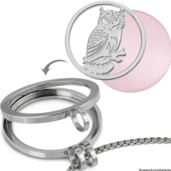 Amello Edelstahl Coin Eule 30mm silber für Coinsfassung Stahlschmuck ESC520J