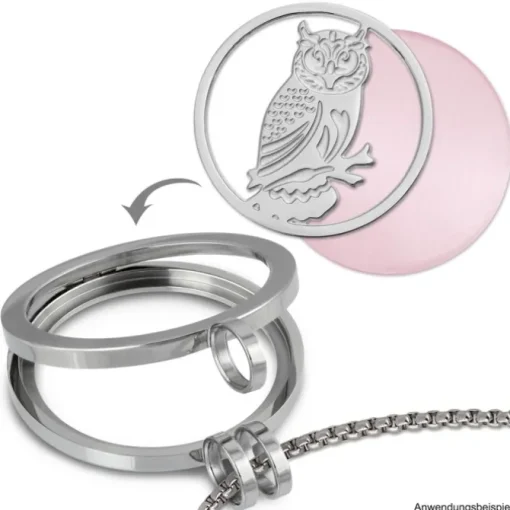 Amello Edelstahl Coin Eule 30mm silber für Coinsfassung Stahlschmuck ESC520J