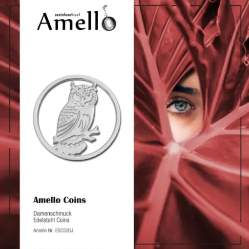 Amello Edelstahl Coin Eule 30mm silber für Coinsfassung Stahlschmuck ESC520J